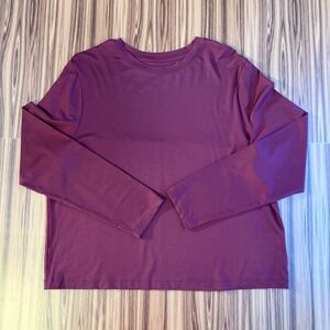 Minimalist Gorpcore Athleisure Preppy Long Sleeve Crewneck Burgundy T-Shirt Sz L